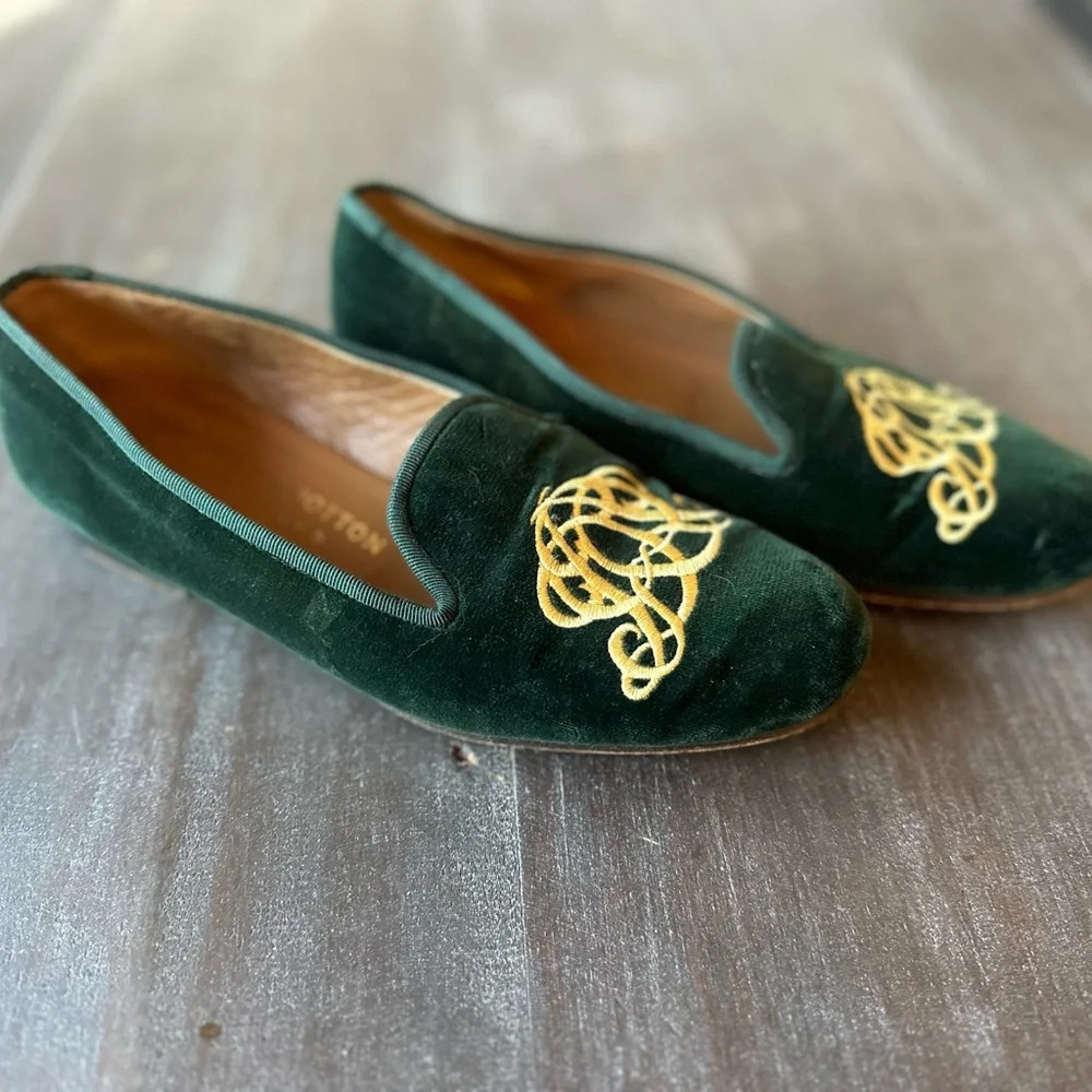 Stubbs & Wootton for J.Crew Classic Velvet Smoking Slippers Loafers Green Sz 6.5 - Picture 2 of 8